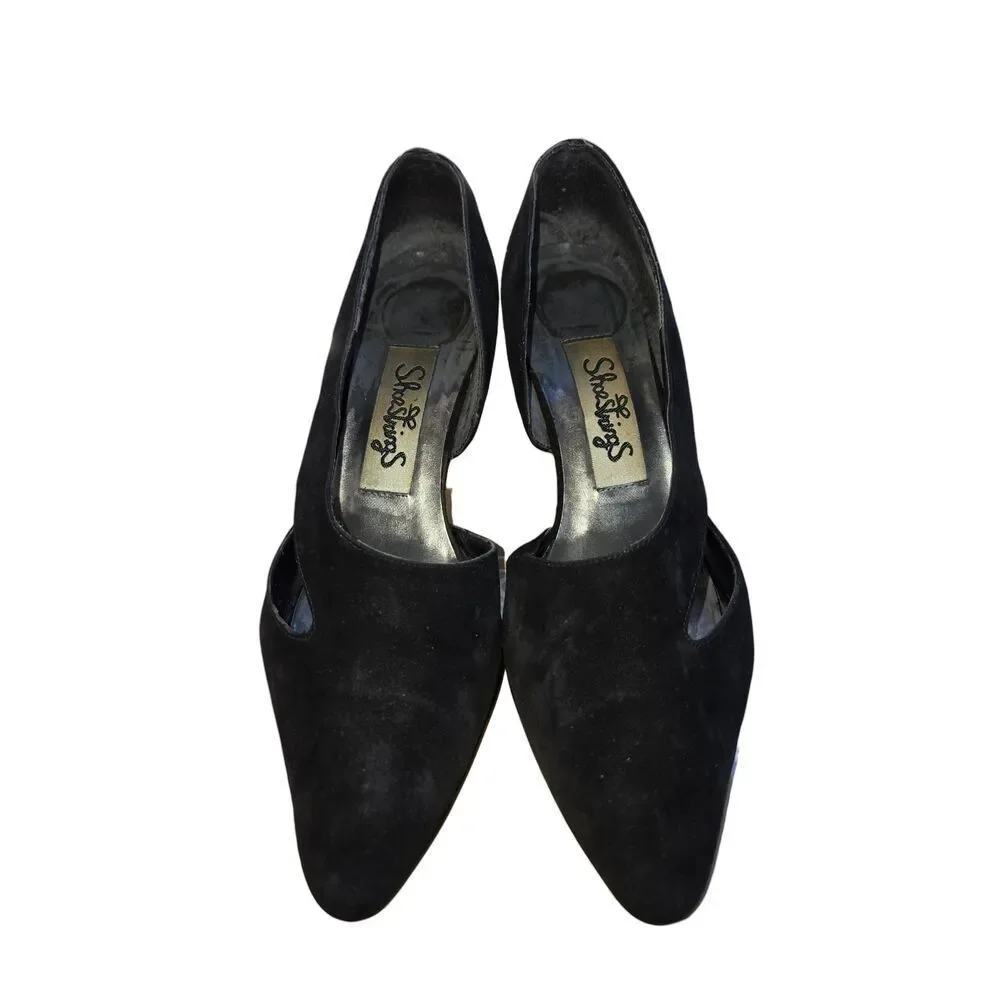 Shoe Strings Women's Size 6.5M Black Suede D'Orsay Heel